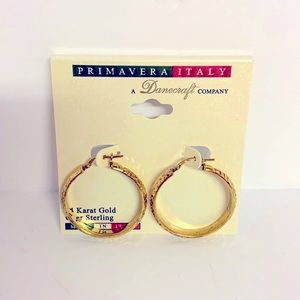 Primavera Italy 925 Sterling Silver 24kt Gold Plated Hoop Beyonce Style Earrings